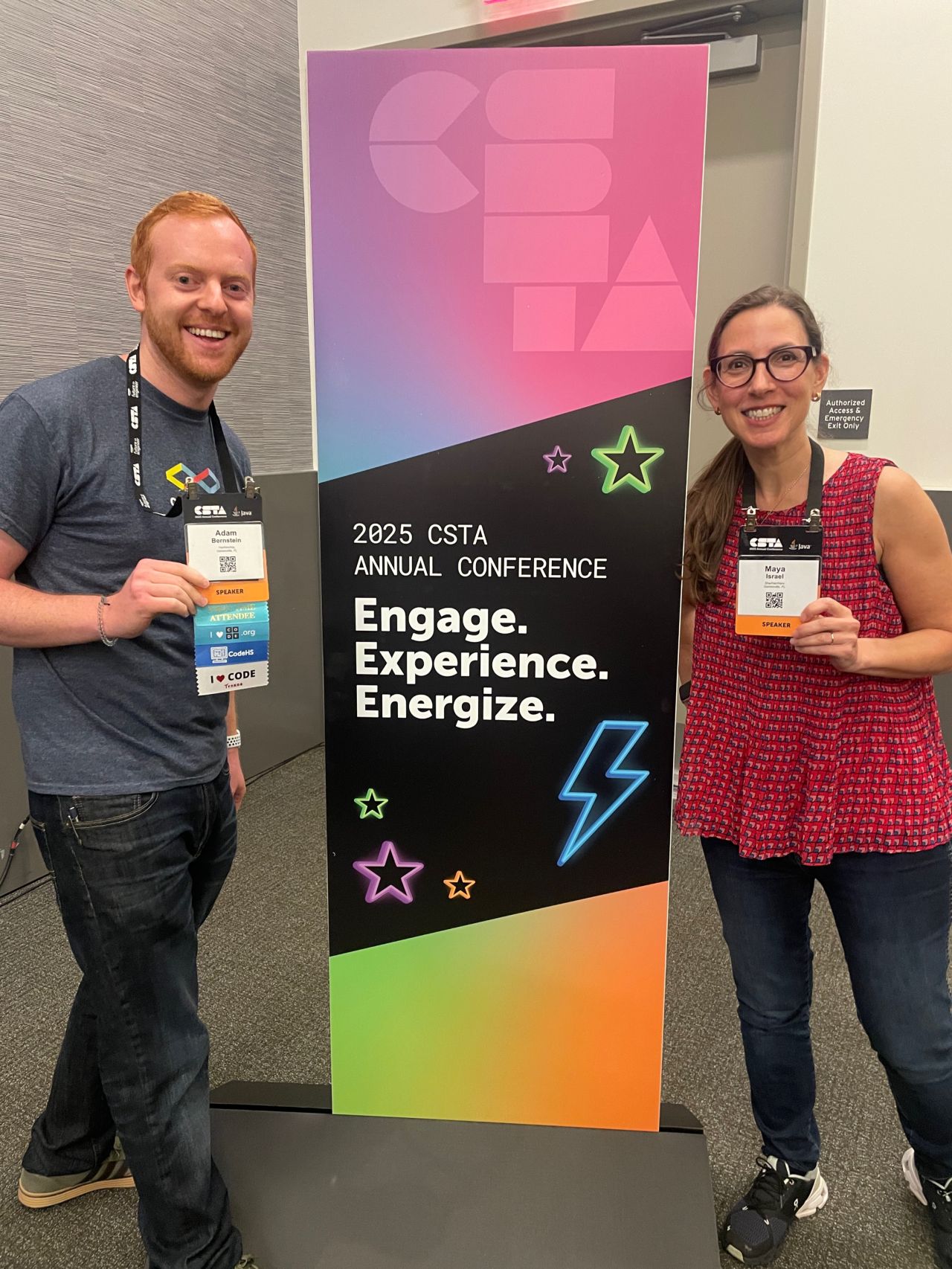 Adam Bernstein and Maya Israel attending CSTA 2025.