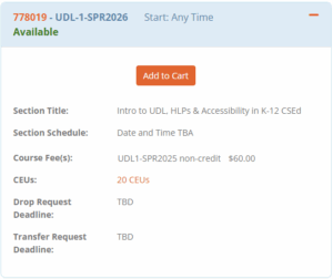 Screenshot showing Spring 2026 section expanded with Add to Cart button.
