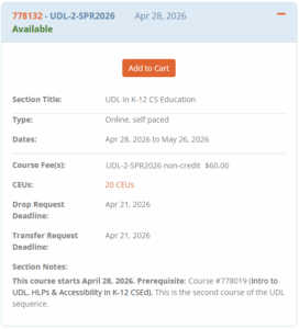 Screenshot showing Spring 2026 section expanded with Add to Cart button.